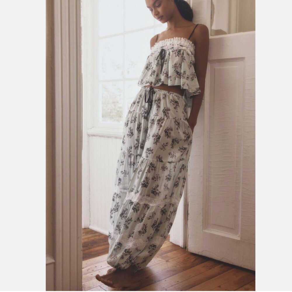 Anthropologie Lace-Inset Pajama Pants Mint Green Sleep Lounge PJ Pant XL NWT